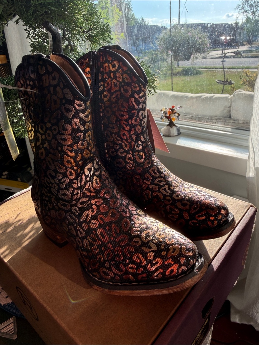 Roper Metallic Leopard-Print Western Ankle Boots in Toddler Black, Gold & Bronze